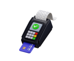Pos machine payment Terminal with Card and Receipt icon 3d Render concept of Modern POS machine Payment success for Credit card Payment Transaction png