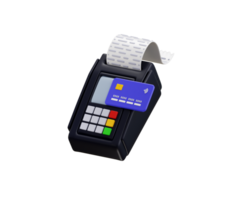 Pos machine payment Terminal with Card and Receipt icon 3d Render concept of Modern POS Bank Payment Device. Payment NFC Keypad Machine. Credit Debit Card Reader. online Payment Transaction png