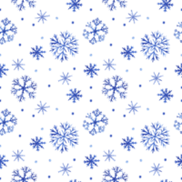 Seamless snowflake pattern. Illustration is made in watercolor technique. Fluffy blue snowflakes on a transparent background for your design png