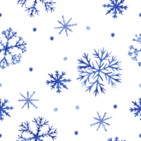 Seamless snowflake pattern. Illustration is made in watercolor technique. Fluffy blue snowflakes on a transparent background for your design png
