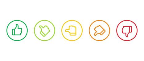 Excellent, good, average, poor, and bad thumb outline icon on circle line vector