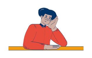 Smiling hispanic man resting on hand in business casual 2D doodle character. Formal latino guy relaxed expression cartoon person drawing isolated on white. Hand drawn illustration colorful vector
