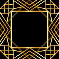 Golden decorative linear empty frame. Art Deco square line art border for social media, post card, banner on black vector