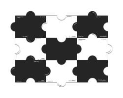 Interlocking puzzle pieces doodle linear object. Teamwork, problem-solving, integration connectivity. Jigsaw pieces 2D outline clip art drawing isolated on white. Hand drawn sketch illustration vector