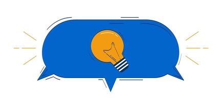 Light bulb enclosed within speech bubble 2D doodle object. Creativity, innovation, bright ideas. Lightbulb cartoon element flat clipart isolated on white background. Hand drawn illustration vector