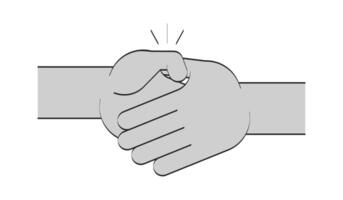 Handshake multiracial doodle outline illustration. Cooperation and partnership. Gesture symbolic. Negotiating shaking hands 2D drawing sketch isolated on white. Monochrome clip-art handdrawn vector