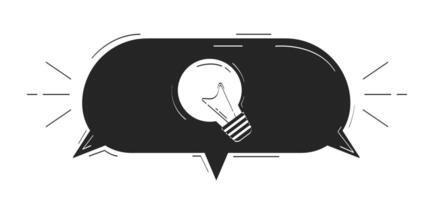 Light bulb enclosed within speech bubble doodle linear object. Creativity, innovation, bright ideas. Lightbulb 2D outline clip art drawing isolated on white. Hand drawn sketch illustration vector