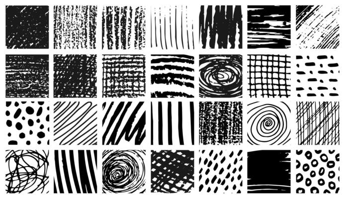 set of scribble hatch textures. Grunge scrawls, charcoal scribbles, scratches, underline, circles and hatching effect. Each doodle element is united and isolated.