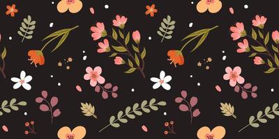 Abstract floral seamless pattern with hand drawn flowers and leaves. Romantic background in doodle style for wrapping paper, greeting card, poster and textile. vector
