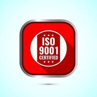 ISO 9001 certified icon design illustration, Standard quality label sign, symbol, Red Shadow Button Design vector