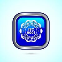 ISO 9001 certified icon design illustration, Standard quality label sign, symbol, Blue Color Square Button Design vector