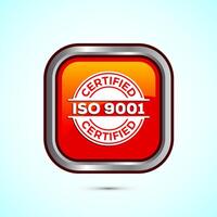 ISO 9001 certified icon design illustration, Standard quality label sign, symbol, Orange Color Square Button Design vector