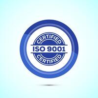 ISO 9001 certified icon design illustration, Standard quality label sign, symbol, Blue Color Button Design vector