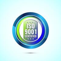 ISO 9001 certified icon design illustration, Standard quality label sign, symbol, Glossy Round Button Design vector