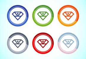 Diamond icon button design illustration. Jewel and gem icon, 6 color button vector
