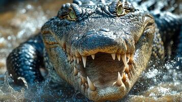 A close-up of a crocodile snapping its jaws photo