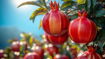 Pomegranate tree branch with ripe fruit photo