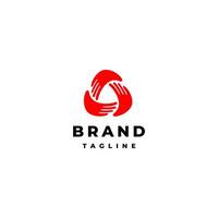 Triangle Hand Unity Icon Logo Design. Three Red Hands Forming Shield Triangle Logo Design. vector