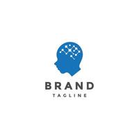 Neuro Brain Network In Head Silhouette Logo Design. Head Silhouette With Brain Data Points Logo Design. vector