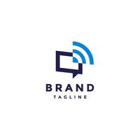 Simple Wifi Connection Message Box Logo Design. Message Box With Wifi Icon On Top Edge Logo Design. vector