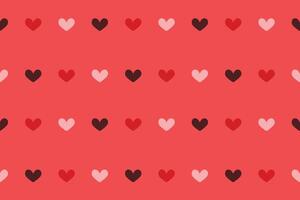 Seamless pattern with red hearts on a red background. Flat illustration. vector