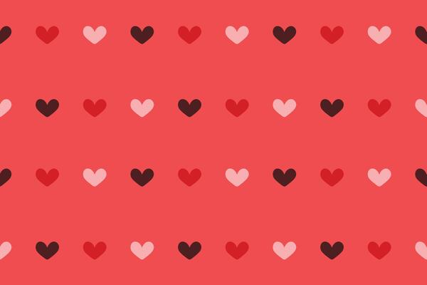 Seamless pattern with red hearts on a red background. Flat illustration.