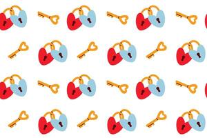Seamless pattern with heart shaped padlocks. Flat illustration. vector
