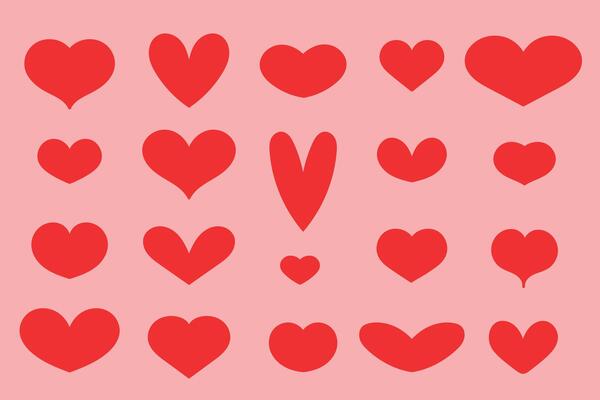 Set of red hearts on a pink background. Flat illustration. Valentines day collection