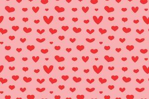 Seamless pattern with red hearts on pink background. Flat illustration. vector
