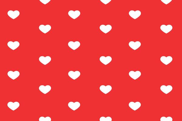 Seamless pattern with white hearts on red background. Flat illustration.