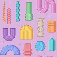 Candles of various different shapes and silhouettes seamless pattern, background. Home decor illustrations, drawings vector