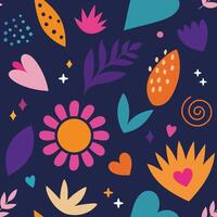 Bold abstract flower elements seamless pattern, background. Nature cartoon doodle illustrations. vector