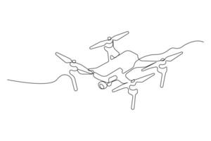 Drone one-line art drawing isolated on white background. vector