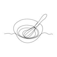 Cooking concept line art icon. Mixing whisk with bowl continuous outline. vector