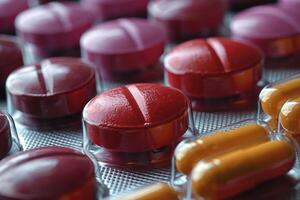 Close-up of Red and Yellow Pills in a Blister Pack photo