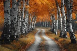 Winding Path Through a Birch Tree Forest in Autumn photo