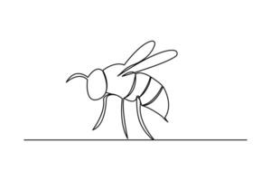Continuous single line art drawing of bee outline art design vector
