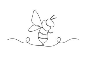 One continuous line drawing of bee linear style Hand drawn minimalism design illustration vector