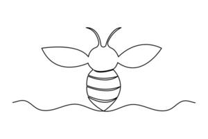 Continuous single line drawing of bee outline isolated art illustration vector