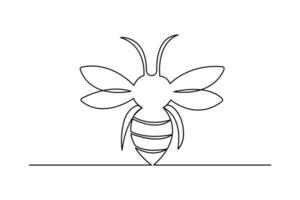 Continuous one line art drawing of bee outline art icon vector