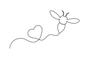 Bee continuous single line art drawing of concept doodle style outline illustration vector