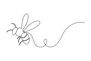 One continuous line drawing of bee linear style Hand drawn minimalism illustration vector