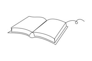One continuous line art drawing of book linear style Hand drawn minimalism style vector