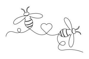Bee continuous one line art drawing of concept doodle style outline design vector