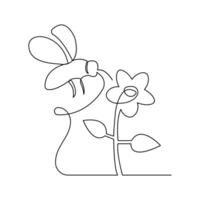 Continuous one line art drawing of bee art icon vector
