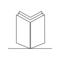Continuous single line drawing of book opening isolated outline design vector