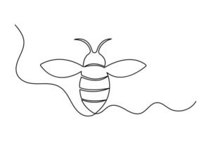 Continuous single line drawing of bee outline minimalist art icon vector