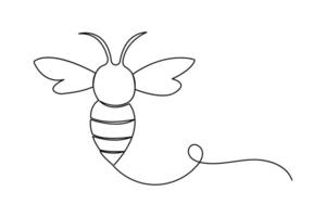 Continuous one line drawing of bee outline isolated art design vector