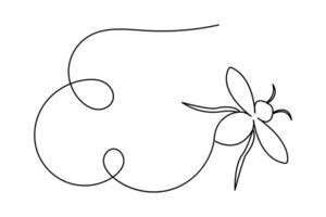 One continuous line drawing of bee linear style Hand drawn isolated art icon vector