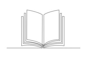 One line art drawing of opened book minimalism on white background vector